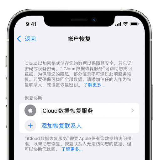 宣汉苹果手机维修分享在 iPhone 上设置帐户恢复联系人的方法 