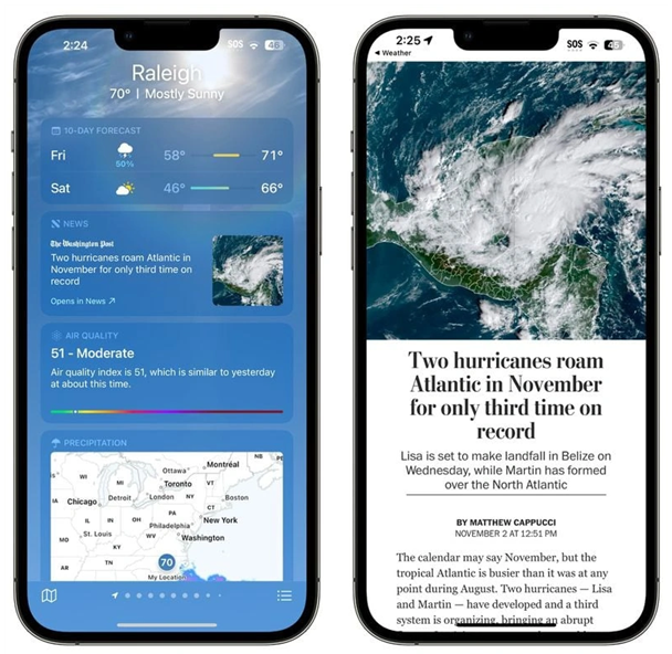宣汉苹果14维修分享iPhone 14手机如何看天气时顺带看新闻 