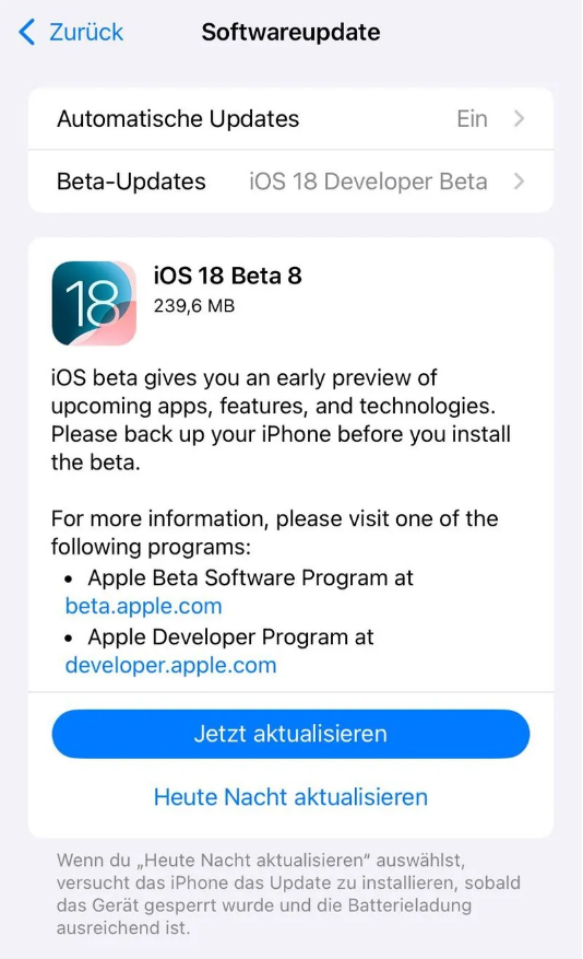 宣汉苹果手机维修分享苹果 iOS / iPadOS 18 开发者预览版 Beta 8 发布 